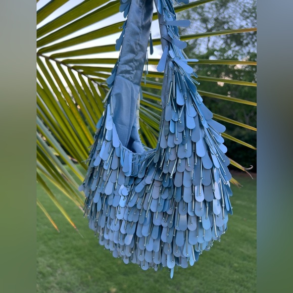 Viral Blue Sequin and Beaded Bag Made In India CHA CHA Hobo Shoulder Bag - Picture 3 of 5